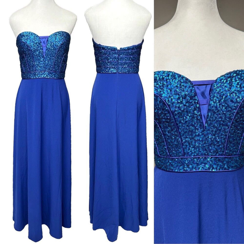 Aidan Mattox Blue Sequined Strapless Dress Cocktail HOCO Formal Party Wedding 4